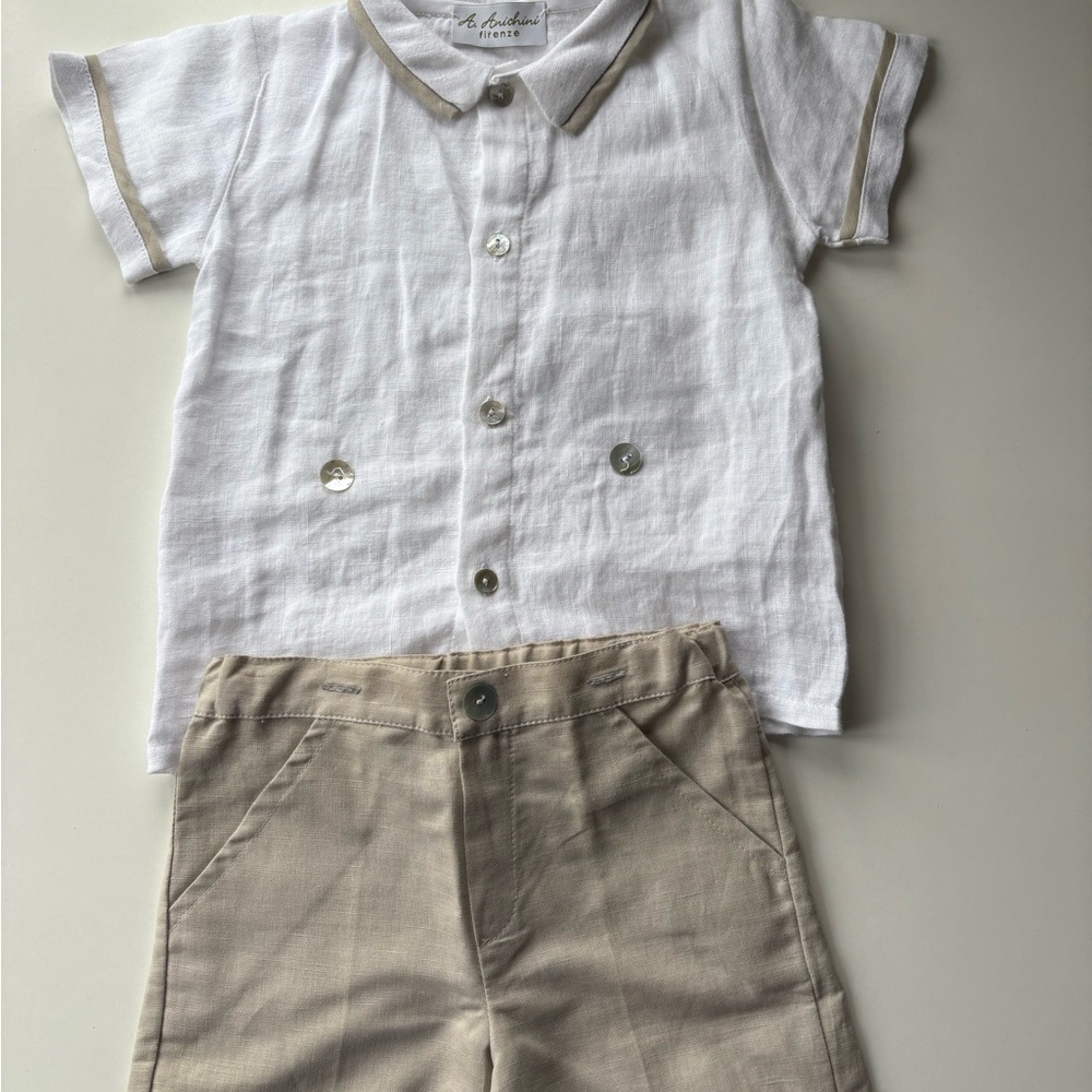 White and Tan Linen Set by A. Anichini